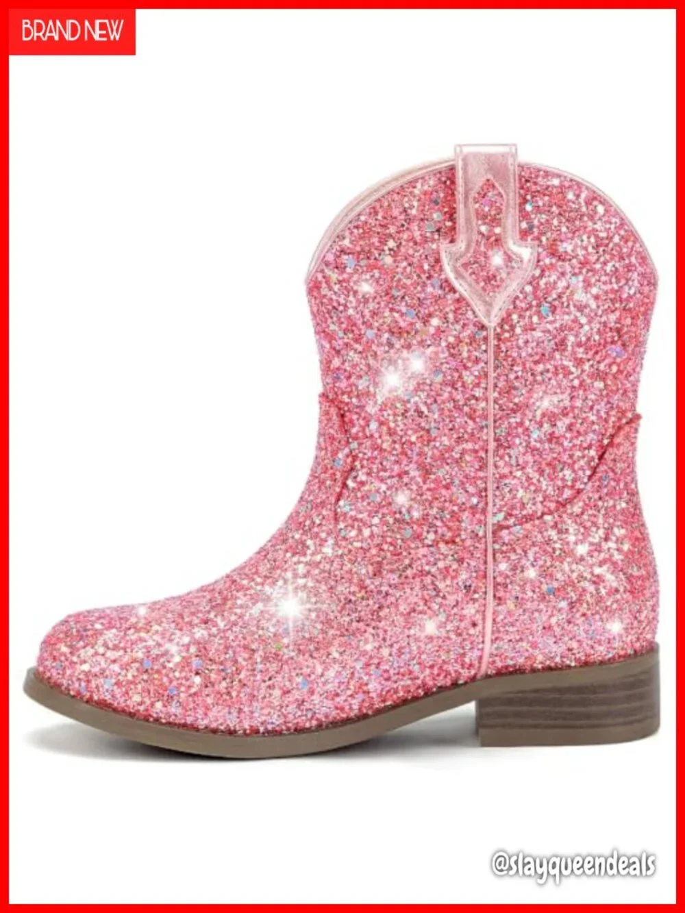 Girls Glitter Cowboy Boots Ankle Western Faux Leather Zip Toddler Kids